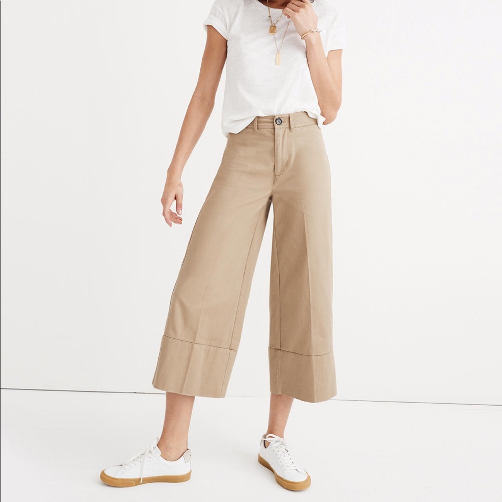 Madewell khaki wide leg pants cropped